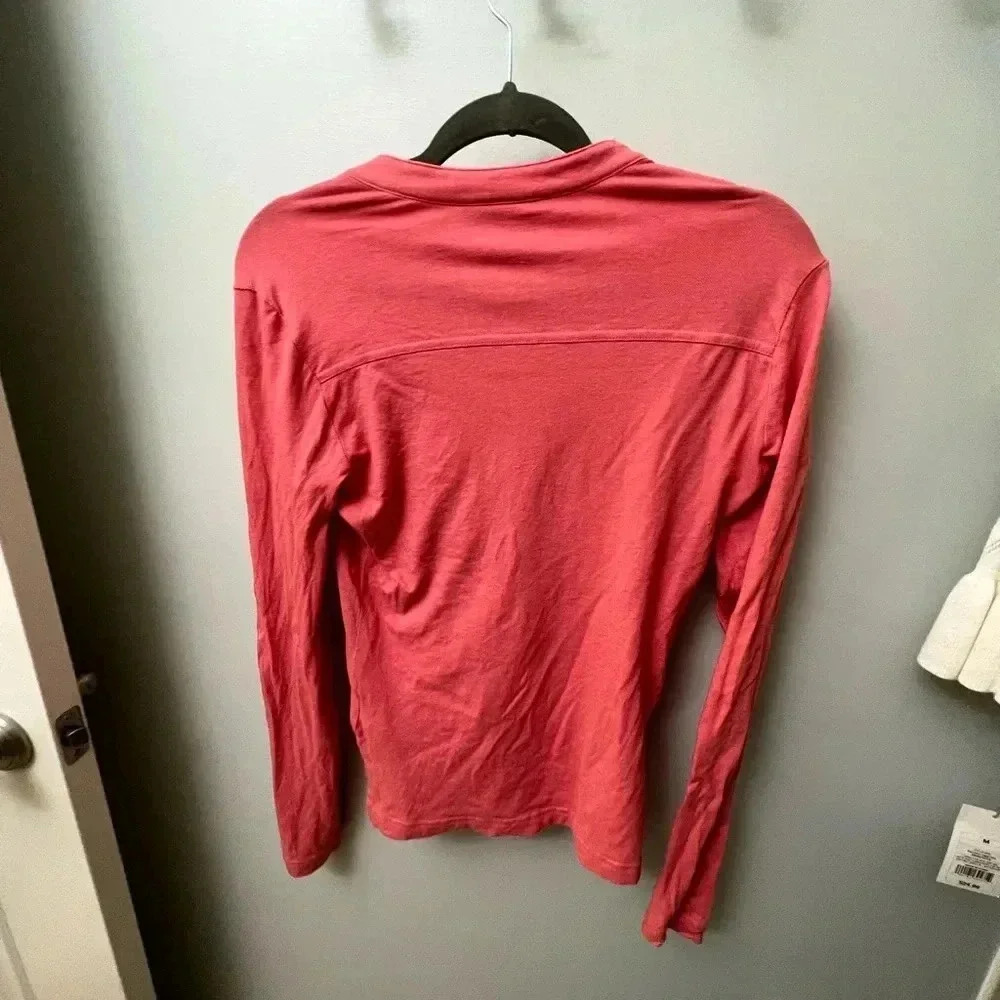 Tory Burch ruffle button long sleeve top Romilly pink coral salmon medium - Picture 7 of 13